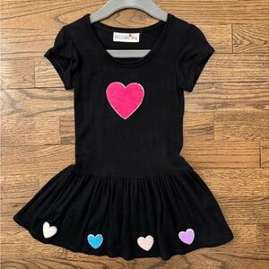 Hannah Sky Black Dress with Colorful Hearts